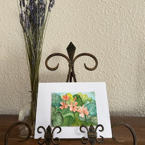 Geranio pesca, Stile vintage, Acquerello originale, Firmato dall'artista, Unico nel suo genere, Biglietto per tutte le occasioni, Incorniciabile