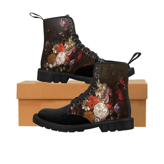 Women&#39;s Canvas Boots, military boots women, doc floral boots, women military boots, doc floral