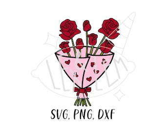 Valentine's Day Rose Bouquet | SVG, PNG, and DXF files Bundle, Digital File