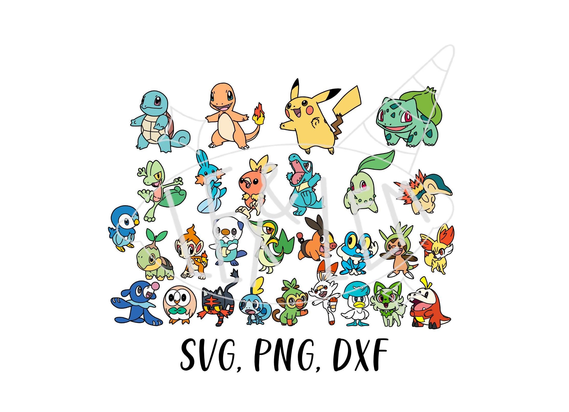 All Pokemon Starters | SVG, PNG, and DXF Files Bundle, Digital