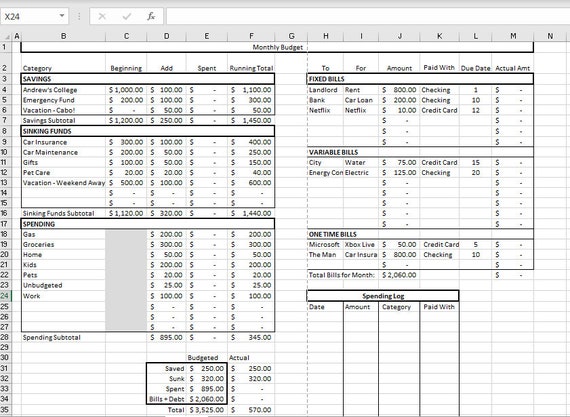 Modèle de budget mensuel feuille de calcul Excel calculs - Etsy Canada