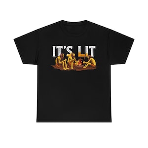 It&#39;s Lit T-shirt, Funny Lit Caveman Tshirt, Cavemen Lit Bonfire Shirt