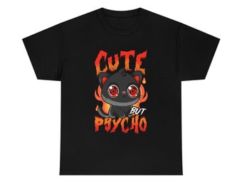 Camiseta fofa mas psicótica, camiseta engraçada de gato, camiseta engraçada psicótica
