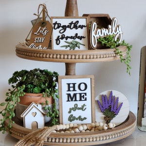 4 Pieces Wooden Tiered Tray Decorations Farmhouse Rustic Wood Frame Sign Black White Plaid Wreath Decor Mini Tiered Tray Items For Home Kitchen Shelf Table Spring Summer Stand Photo Prop
