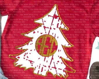 Christmas tree svg, Distressed grunge svg, Monogram svg, Circle font, Gold svg, Decal, Christmas svg, Sublimation transfer, Iron-on transfer