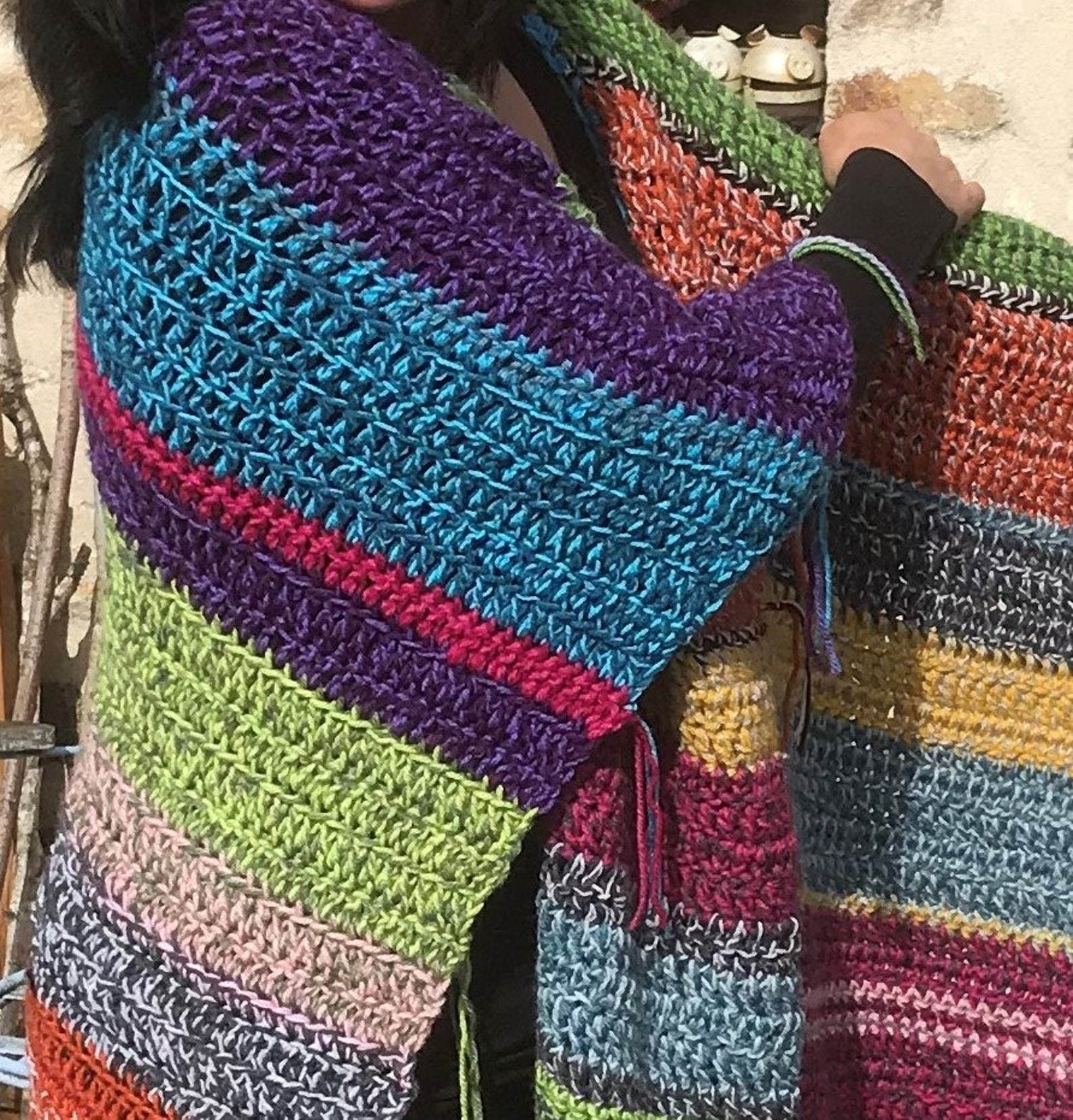 CROCHET PATTERN Rainbow Ruana Boho Festival Poncho Cowboy Hippie Boho ...