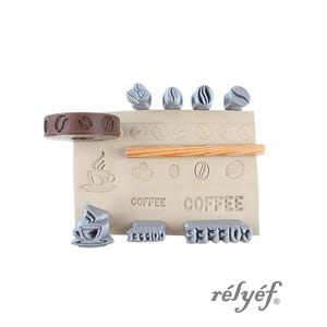 Coffee | Clay Stamps | Beans, Plant | Symbols | Pottery stamps for clay texture | Tools for ceramic and polymer clay | Relyef Pottery Tools
