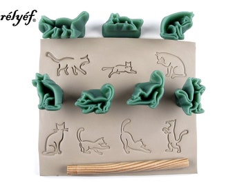 Cats | Animals | Stamps for ceramic and polymer clay, soaps, for textures and decoration | Relyef pottery tools
