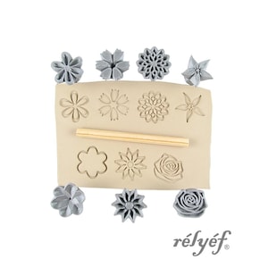 Flowers 30 mm Set No. 2 | Clay Stamps | Pottery stamps for clay texture | Ceramic tools | Floral | Nature | Relyef Pottery Tools