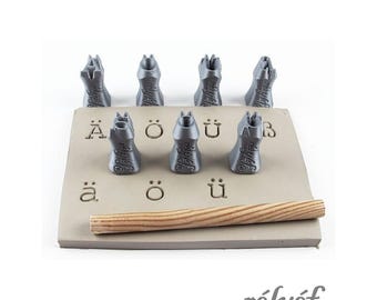 Courier Alphabet Germanic Languages Stamps 10mm | Clay Stamps | German, Nordic | Letters | Stamps for ceramic clay | Relyef Pottery Tools