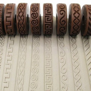 Pottery texturing ceramic clay rollers: Rélyéf set of debossed waves - 10 pcs.