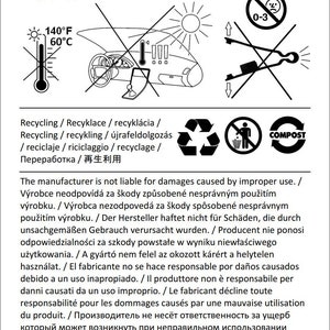 May include: Black and white warning label with a crossed-out image of a child, a crossed-out image of a person using a tool, and a crossed-out image of a thermometer. The label includes the text "Warning. This is not a toy! CHOKING HAZARD - Small parts. Not for children under 3 yrs." and the text "The manufacturer is not liable for damages caused by improper use."