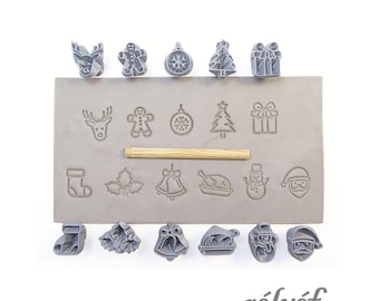 Weihnachten 03 | Tonstempel | Keramik Werkzeuge für Ton, Polymer Clay, Metallton | Symbole | Rentier | Lebkuchen | Relief Keramik Zubehör