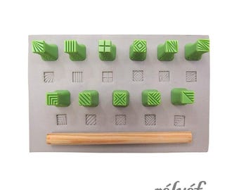 Squares 7 x 7 mm Set No. 1 | Clay Stamps | Geometric Shapes, Patterns | Stamps for textures, ceramic and polymer clay | Relyef Pottery Tools