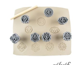 Chakras No.1 | Clay Stamps | 1 inch | Symbols | Set of stamps for ceramic and polymer clay, soaps | Texture | Relyef pottery tools