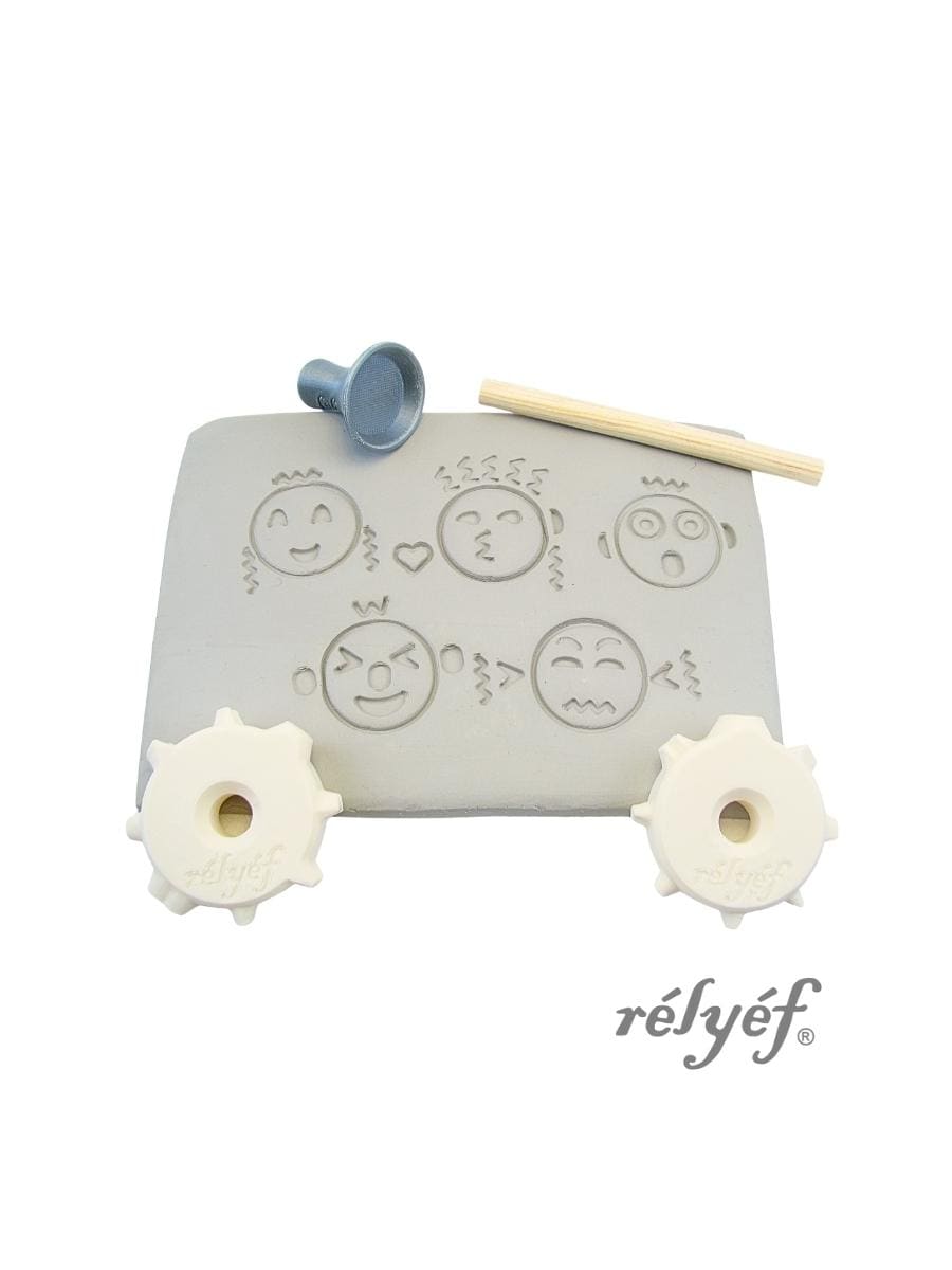 Emoji Puzzle 30 mm | Clay stamps | Ceramic tools for clay, polymer clay, metal clay & soap | Relyef Pottery Tools | Emotions | Smiley Face