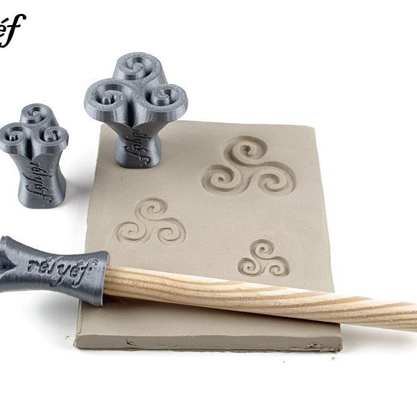 Ceramic stamps for clay texture | Pottery tools for clay, polymer clay, metal clay & soap | Relyef | Triskelions | Symbols