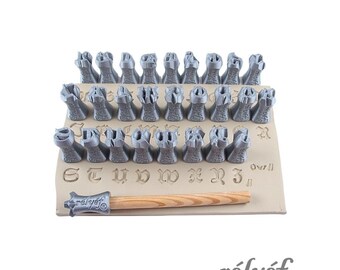 Schwabach 10 mm | Clay Stamps  | Alphabet | Uppercase, lowercase | Letter stamps for pottery texture | Ceramic tools | Relyef Pottery Tools
