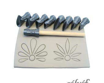 Flower Puzzle 02 | Outline | Clay Stamps | Ceramic stamps for clay texture | Floral Stamps | Pottery tools for clay | Relyef Pottery Tools