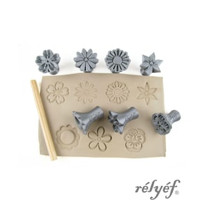 Flowers 30 mm Set No. 1 | Clay Stamps | Ceramic tools for clay, polymer clay, metal clay & soap | Floral | Nature | Relyef Pottery Tools