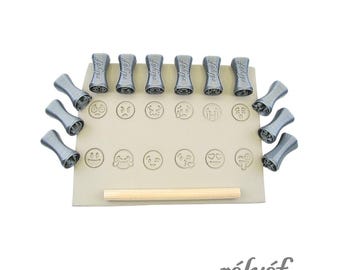 Emojis 15 mm Set No. 1 | Clay Stamps | Ceramic tools for clay, polymer clay, metal clay & soap | Relyef Pottery Tools | Smiley Face