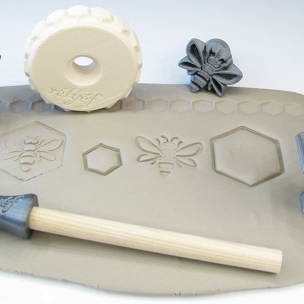 Ceramic stamps for clay texture | Pottery tools for clay, polymer clay, metal clay & soap | Relyef | Bees and Honeycomb | Animals