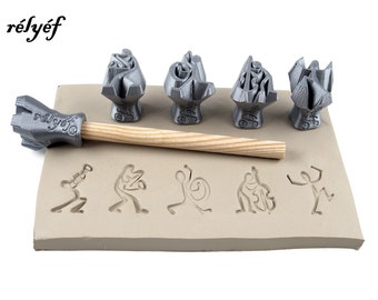 Musicians | Humans | Set of stamps for ceramic and polymer clay, soaps, for textures and decoration | Relyef pottery tools