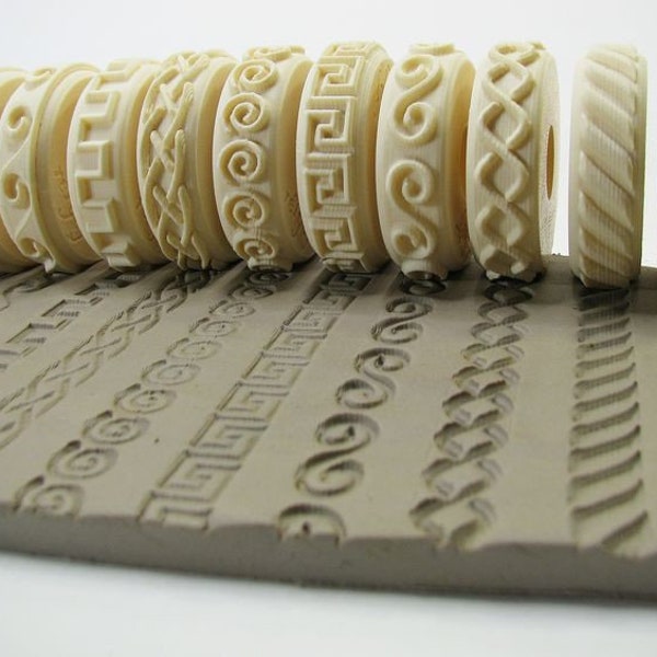 Pottery texturing ceramic clay rollers: Rélyéf set of embossed waves - 10 pcs.