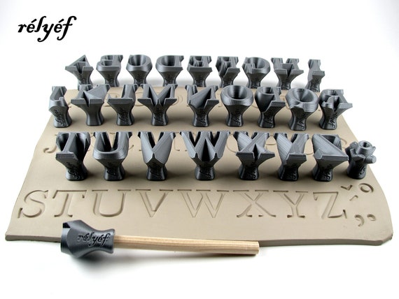 Relyef Pottery Tools Set of Courier Alphabet Lower Case 10mm