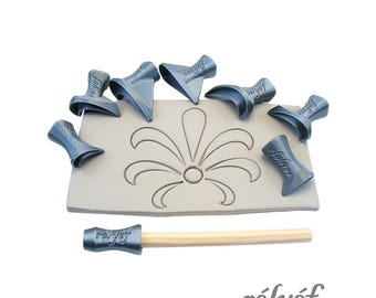 Flower Puzzle 04 Outline | Clay Stamps | Floral | Pottery | Ceramic tools for clay, polymer clay, metal clay & soap | Relyef Pottery Tools