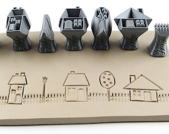 Houses | Village, Town, Suburb, City | Set of stamps for ceramic and polymer clay, soaps, for textures and decoration | Relyef pottery tools