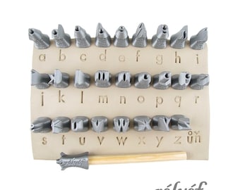 Futura lowercase 10 mm | Clay Stamps | Letter stamps for pottery texture | Alphabet | Typefaces | Fonts | Decoration | Relyef Pottery Tools