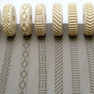 Pottery texturing ceramic clay rollers: Rélyéf set of embossed lines - 10 pcs.