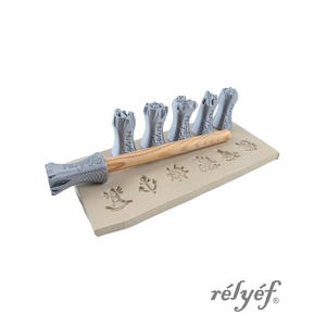 マリンスタンプ | 粘土スタンプ | 海の模様 | 海、船、魚 | テクスチャと装飾用のスタンプセット | Relief陶芸ツール