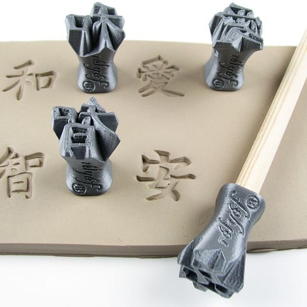Kanji - Harmonie, Amour, Sagesse, Tranquillité | Set de tampons pour textures, pâte céramique et polymère et savons | Outils de poterie Relief