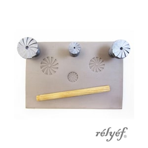 Ceramic stamps for clay texture | Pottery tools for clay, polymer clay, metal clay & soap | Relyef | Sun Whorl | Flowers | Sun