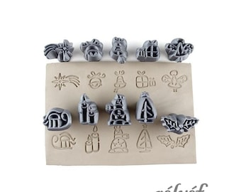 Weihnachten 02 | Tonstempel | Keramik Werkzeuge für Ton, Polymer Clay, Metal Clay & Seife | Symbole | Schlitten | Kerze | Relief Keramik Zubehör