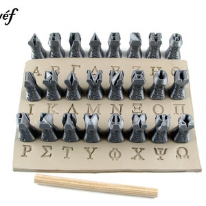 Mal griechisches Alphabet 10 mm | Alphabet | Stempelset für Texturen, Keramik und Polymer Clay und Seifen | Relief Keramik Werkzeuge