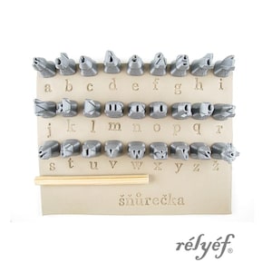 Marion lowercase 10 mm | Clay Stamps | Alphabet stamps for clay texture | Letters | Typefaces | Fonts | Relyef Pottery Tools