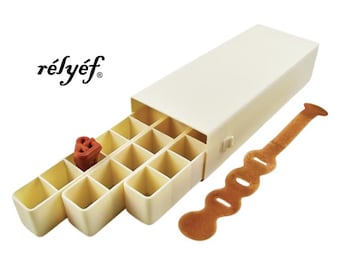 Empty box with organisers for clay stamps - 27 positions