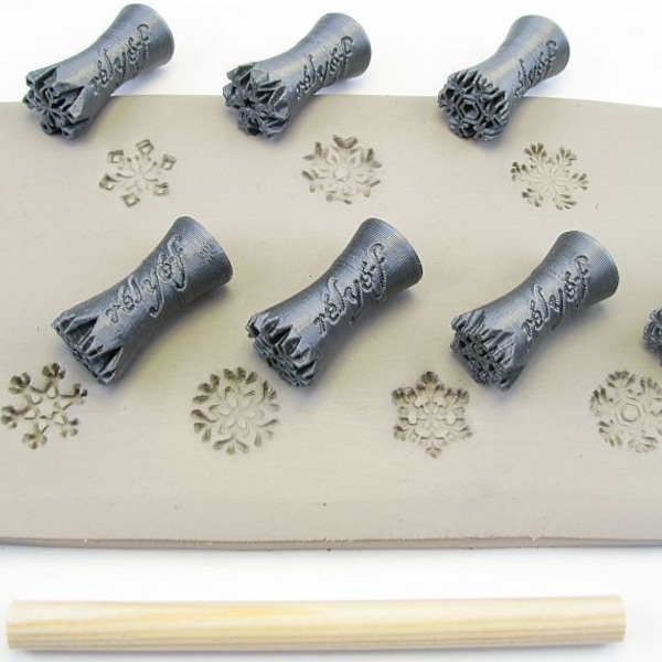 Ceramic stamps for clay texture | Pottery tools for clay, polymer clay, metal clay & soap | Relyef | Snowflakes 15 mm  | Symbols