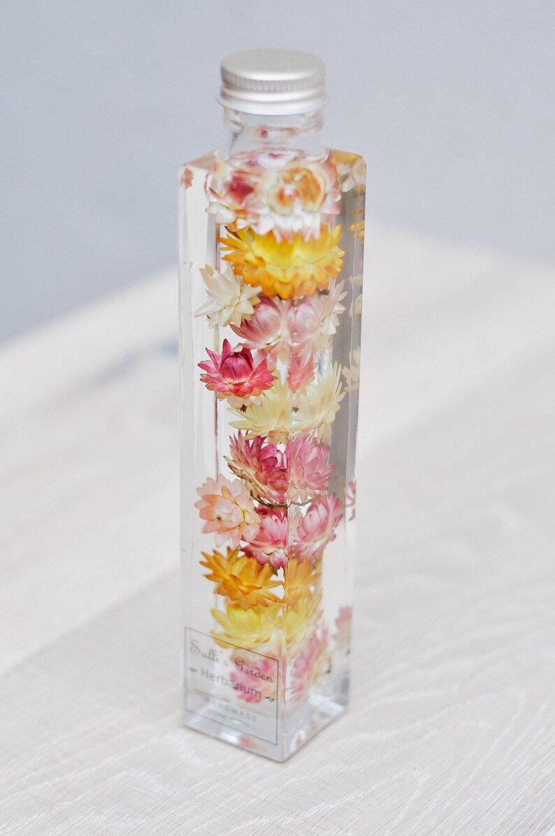 FOREVER YOURS Dried Strawflowers Japanese Herbarium Beautiful Bottle Immortal Daisy Deep Appreciation Thank You Unique Gift Made in Canada