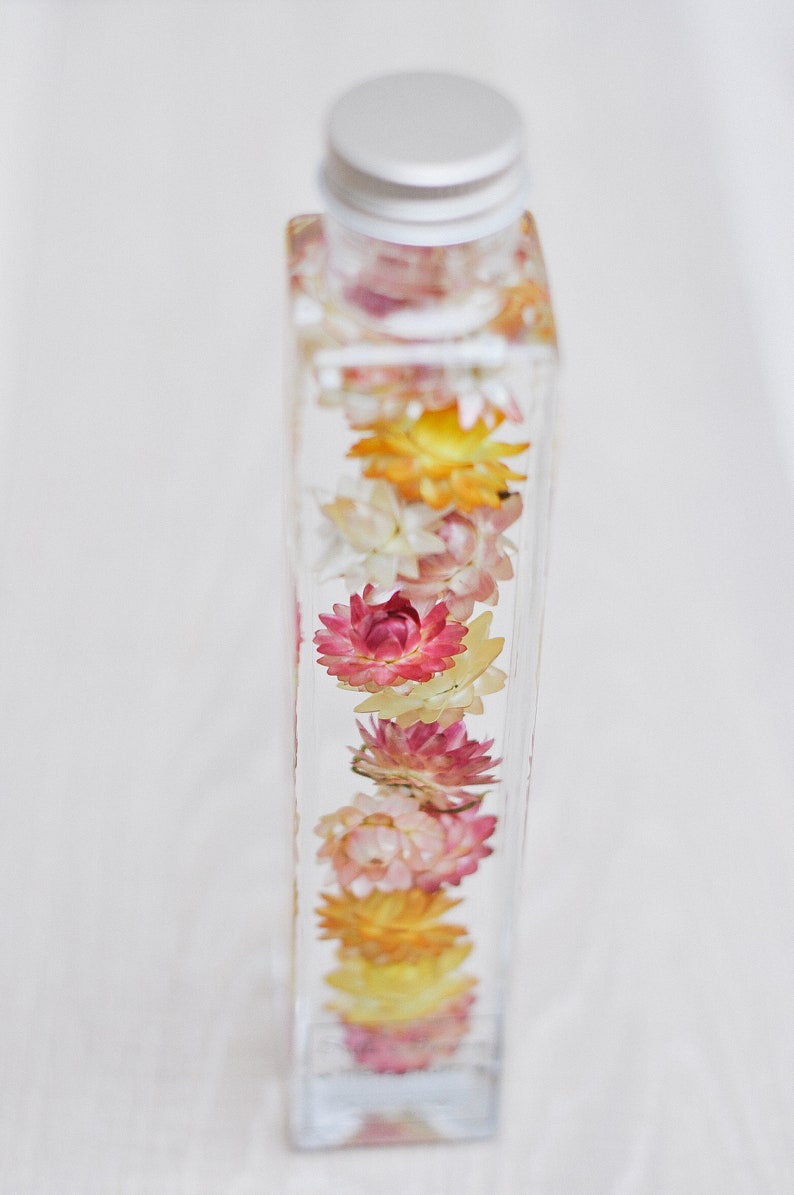 FOREVER YOURS Dried Strawflowers Japanese Herbarium Beautiful Bottle Immortal Daisy Deep Appreciation Thank You Unique Gift Made in Canada