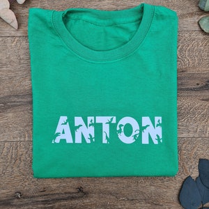 Camisa com nome personalizado para meninos dinossauro em verde com tema Dino, presente de aniversário para festa de menino, Natal