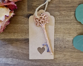Vintage Rose Gold Keyring Bottle Opener with Tag - Wedding Favour, Novelty Gift, Valentine's Day Gift, Key To My Heart, Gift For Him For Her
