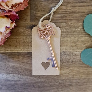 Vintage Rose Gold Keyring Bottle Opener with Tag - Wedding Favour, Novelty Gift, Valentine&#39;s Day Gift, Key To My Heart, Gift For Him For Her