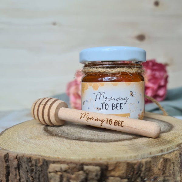 Mommy to Bee Baby Shower Party, Guest Gifts, Mini Honey Jars with Personalised Label and Engraved Honey Spoon, Favours