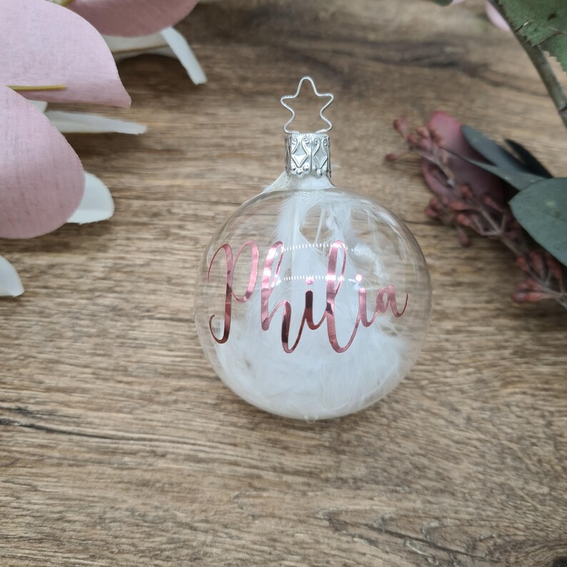 Real Mouthblown Clear Glass Christmas Bauble, Filled With Feathers