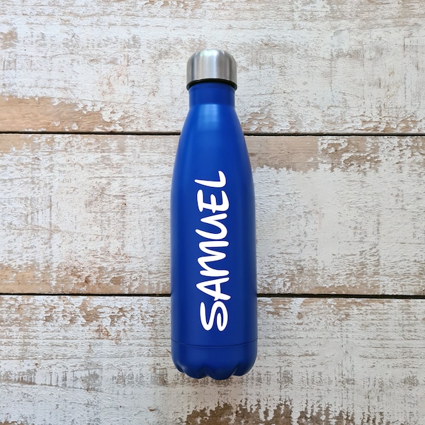 Disney-Stil Personalisierte blaue Flasche mit weißem Namen | Edelstahl-Vakuum-Wasserflasche | Geschenk | Weihnachtsgeschenk