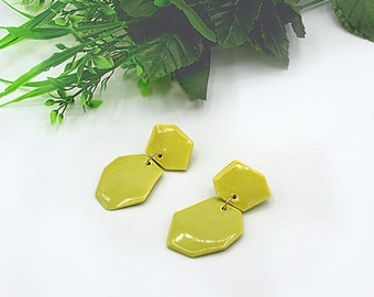 Modern ceramic earrings, neon green earrings, geometric earrings, Modern earrings, large porcelain earring, design earrings,ceramic jewelry.